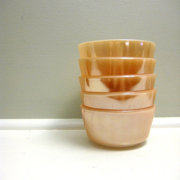 Vintage Fruit Bowls, Anchor Hocking Fire King Set of Bowls - Peach Lustre Iridescent Ramekins from saltcityspice