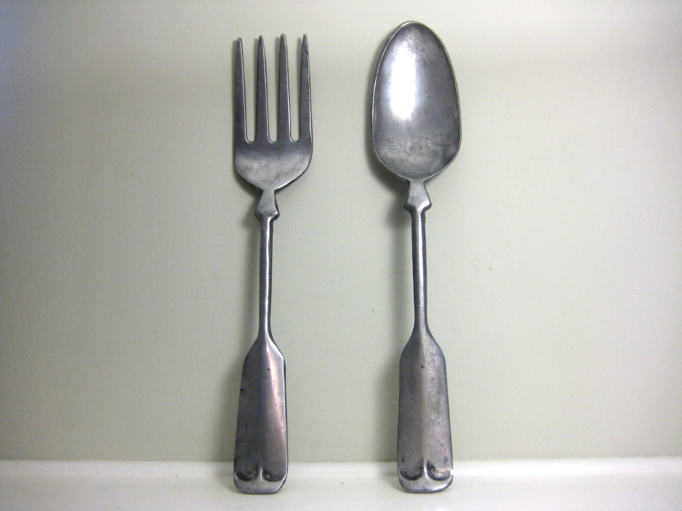 Vintage Large Spoon Wall Decor Pewter Metal Silverware Etsy