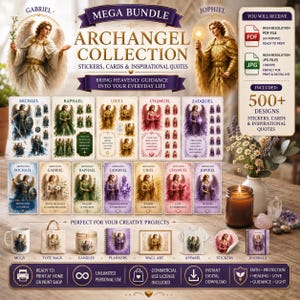 Archangel Mega Bundle 500+ Printable Stickers Oracle Cards PDF JPG Commercial Use Angel Affirmation Journal Planner Digital Download