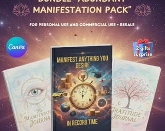Abundant Manifestation Pack – PLR MRR Canva Bundle  | Law of Attraction  Workbook Template, Gratitude Journal, Manifestation Journal.