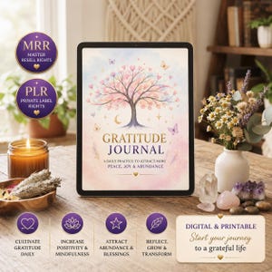 Gratitude Journal Printable, Self Care & Manifestation Planner Editable in Canva, PLR MRR Commercial Use