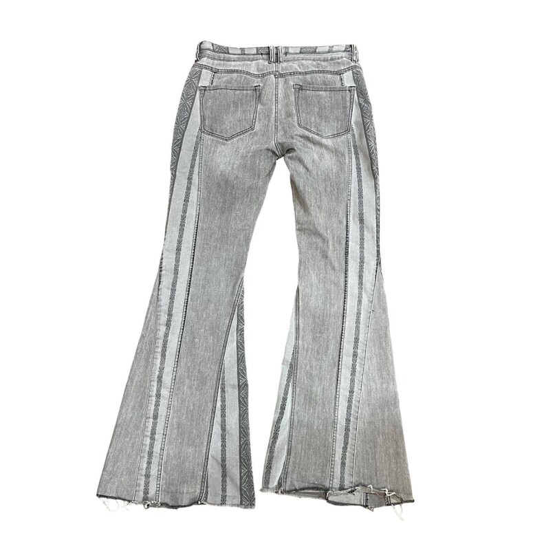 Free People Gray Embroidered Flare Jeans Low Rise Y2K Boho Festival XL image 6