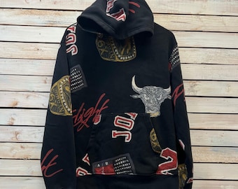 Jordan Marke Schwarz Baumwolle Fleece Hoodie Bulls Cup Rings Small