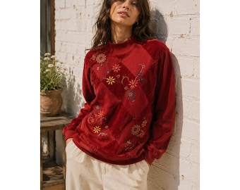 Vintage Alfred Dunner Patchwork Blommig Broderad Sweatshirt 90-tals Cottagecore S