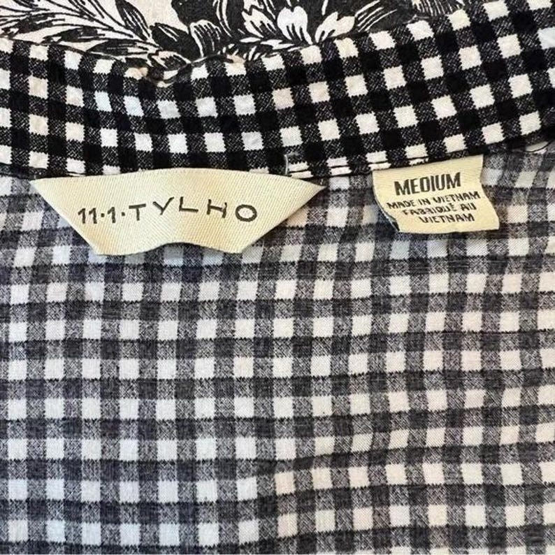 Vestido de cuadros vichy Tylho de Anthropologie, negro y blanco, talla M imagen 8