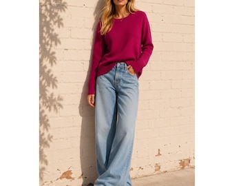 Maglione tunica Gap rosa in 100% cotone lavorato a maglia con bordi a coste e spacchi laterali, taglia M.