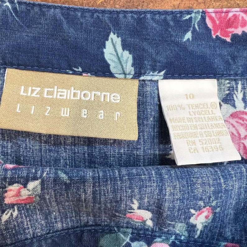 Liz Claiborne Blue Tencel Floral Rose Ruffle Hem Midi Skirt Cottagecore Size 10 image 7