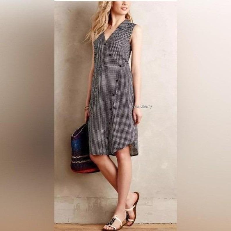 Vestido de cuadros vichy Tylho de Anthropologie, negro y blanco, talla M imagen 2