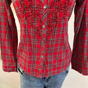 Pendleton Red Cotton Plaid Ruffle Front Western Button Down Shirt Petite P image 4
