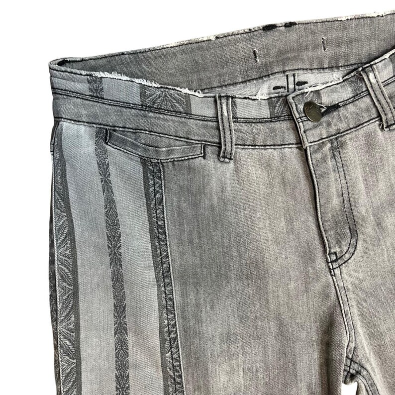 Free People Gray Embroidered Flare Jeans Low Rise Y2K Boho Festival XL image 5