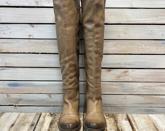 Vintage BP Tan Leather Over The Knee Slouchy Distressed Flat Riding Boots 6.5
