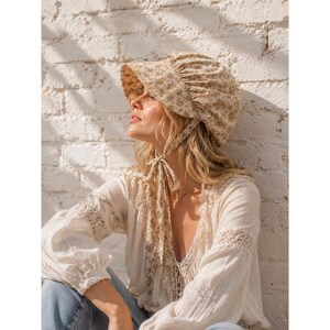 Handmade Women Bonnet Linen Embroidered White OS Cottagecore Prairie Farmhouse Prairie Dress With Bonnet Women - Etsy main image 3