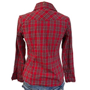 Pendleton Red Cotton Plaid Ruffle Front Western Button Down Shirt Petite P image 5