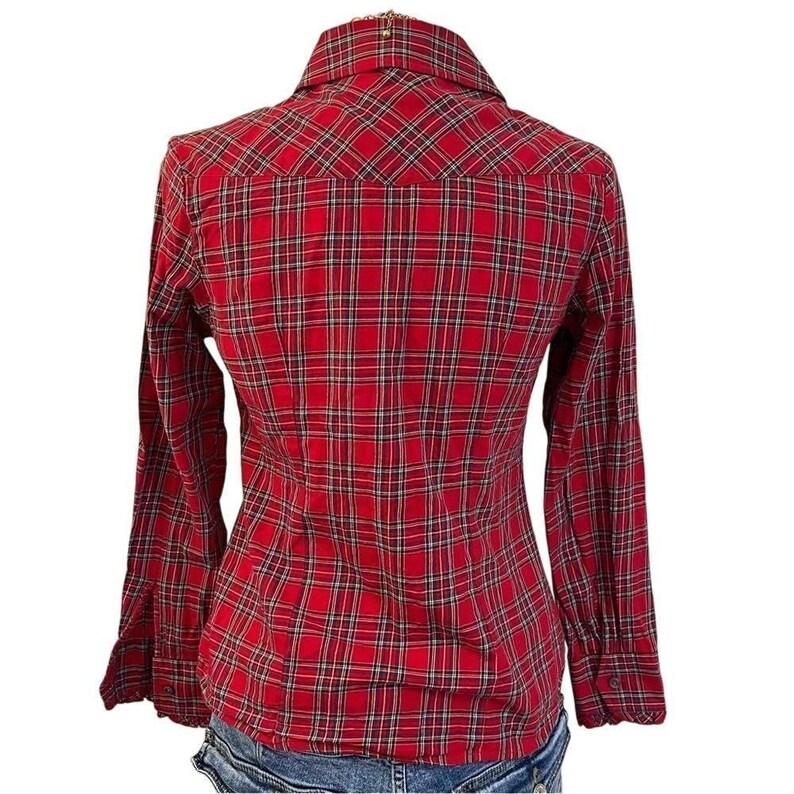Pendleton Red Cotton Plaid Ruffle Front Western Button Down Shirt Petite P image 5
