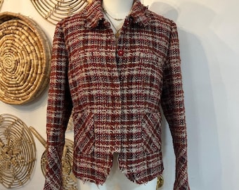 Blazer italien vintage à carreaux en mohair tweed laine foncé Academia US 10