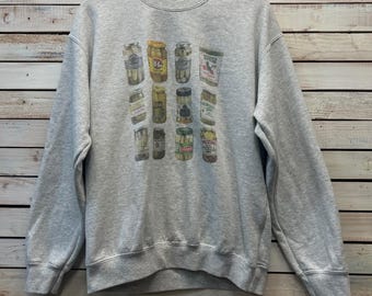 Sudadera vintage con estampado de pepinillos, cuello redondo, estilo Normcore, talla M.