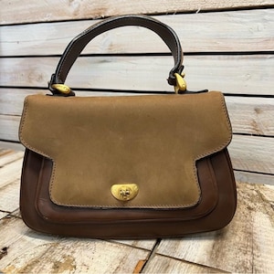 Vintage Italy Leather Suede Mini Top Handle Bag Structured 90s Satchel Purse
