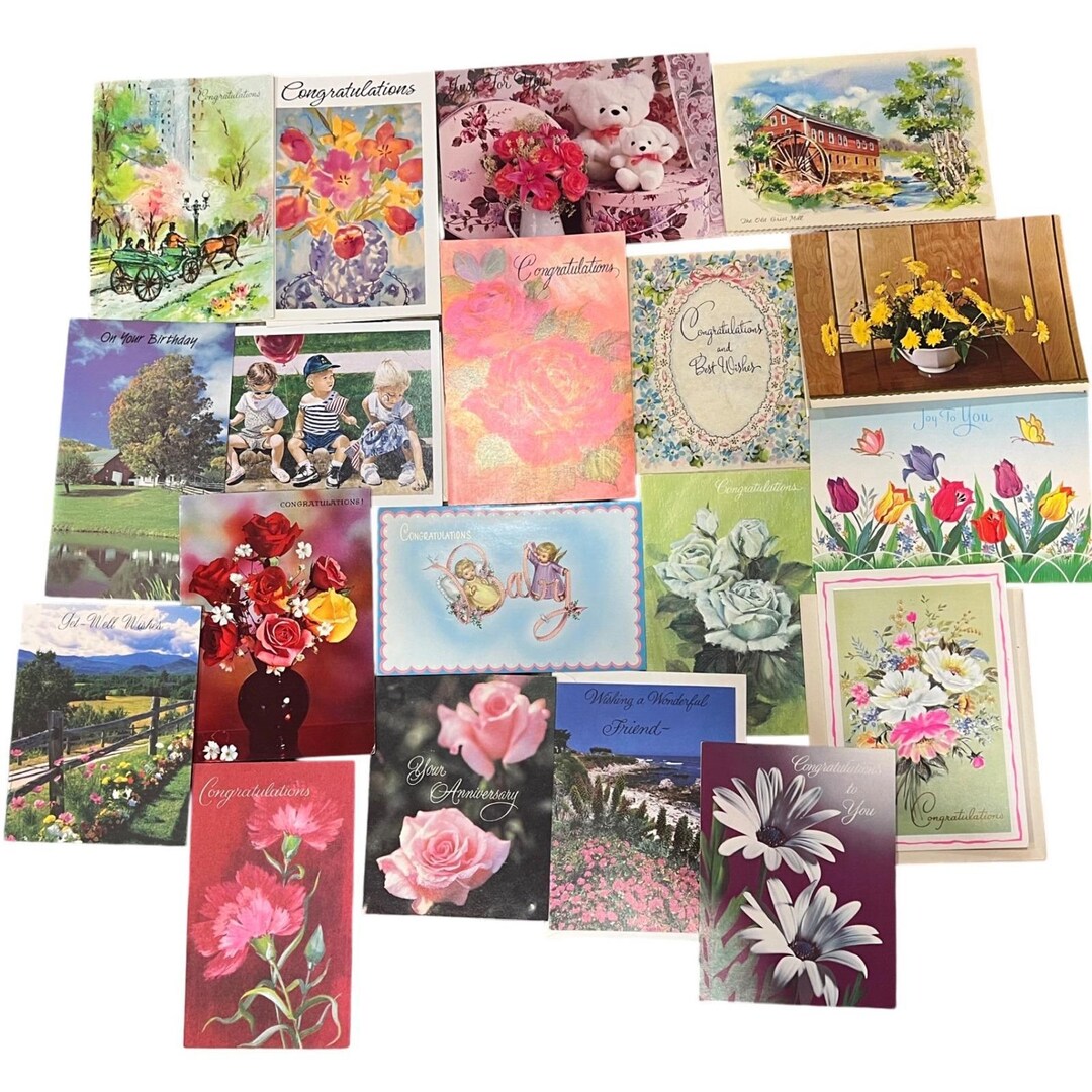 Vintage Greeting Card Lot 20 Mixed Occasions Floral Art Ephemera Unused ...