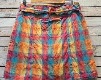 Vintage Plaid Wrap Skirt Cotton Colorful Preppy Coastal Grandma Size 14