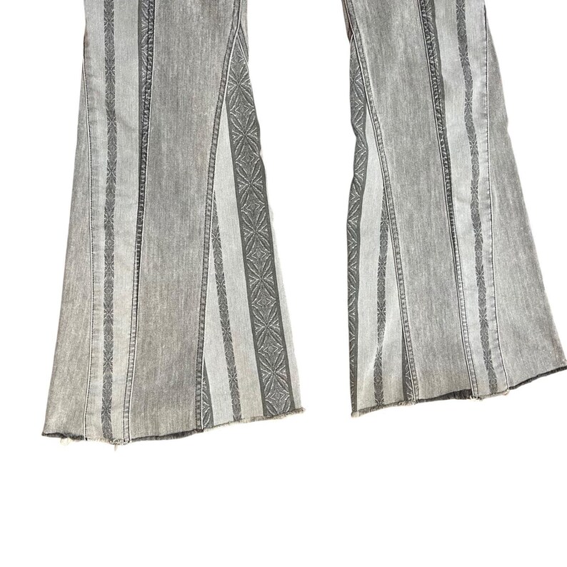 Free People Gray Embroidered Flare Jeans Low Rise Y2K Boho Festival XL image 3