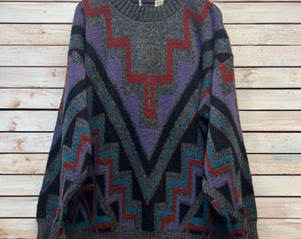Vintage 90s USA Made Southwestern Grandpa Geometric Knit Sweater XL