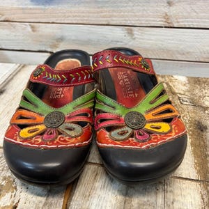 Spring Step L'Artiste Leather Clogs Colorful Floral Mule Shoes Boho Comfy 37 7