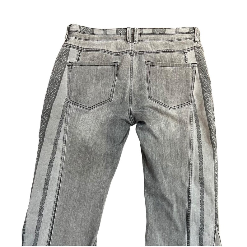 Free People Gray Embroidered Flare Jeans Low Rise Y2K Boho Festival XL image 7