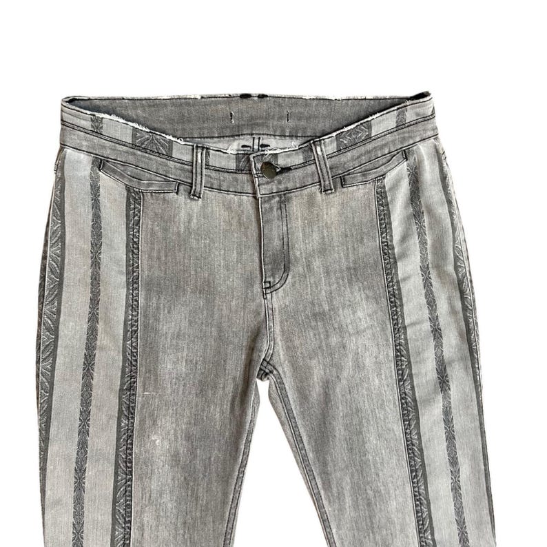 Free People Gray Embroidered Flare Jeans Low Rise Y2K Boho Festival XL image 2
