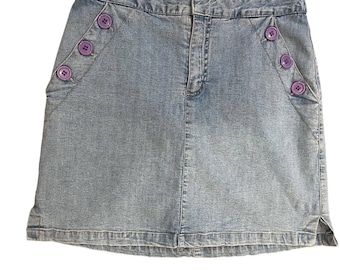 Vintage Liz Claiborne Denim Skort Y2K Purple Button Mini Skirt 6P
