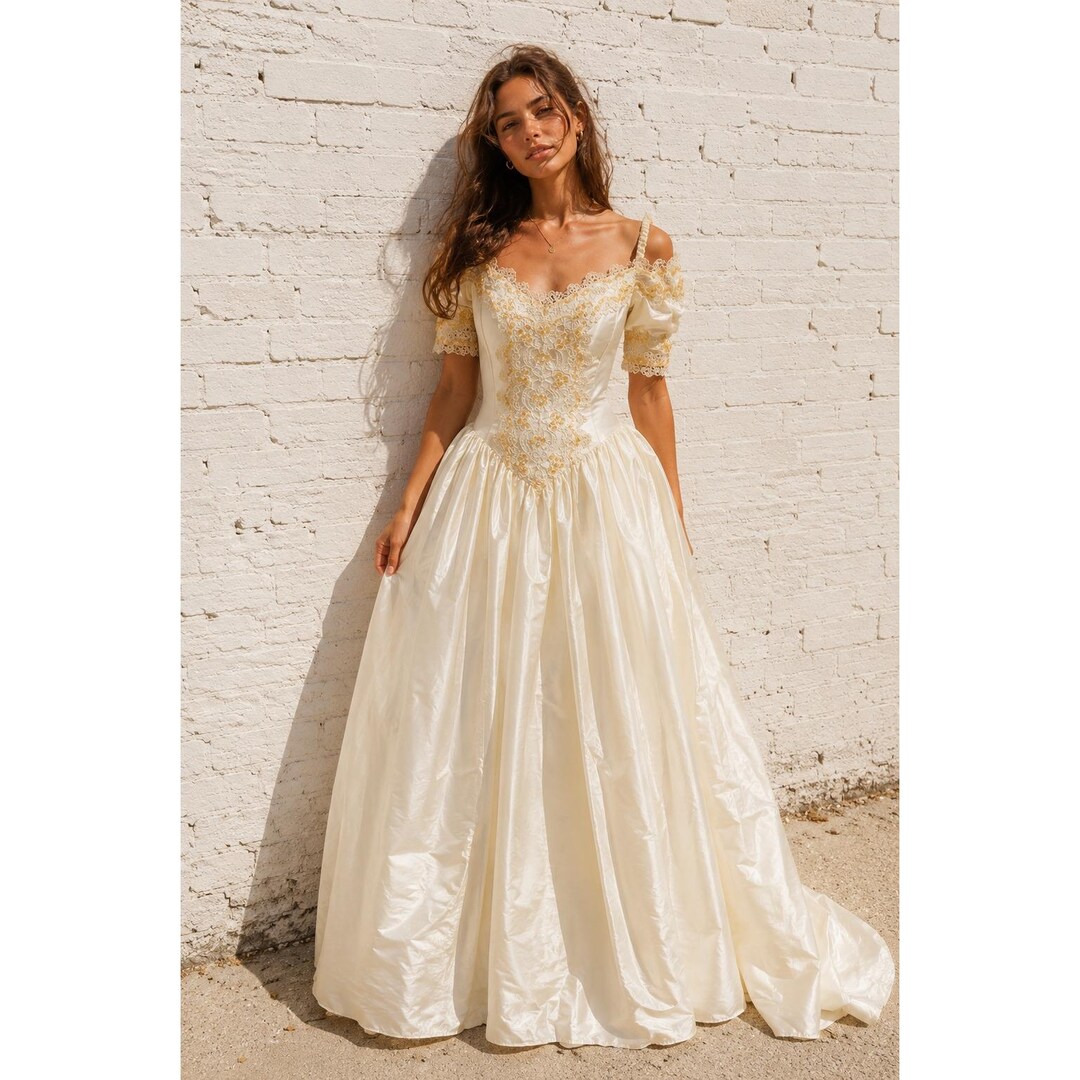 Vintage Jessica Mcclintock 80s Princess Wedding Dress Bow Back