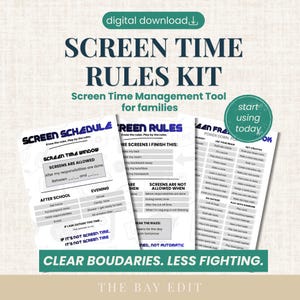 Screen Time Rules Printable Kit for Kids | Screen Schedule + Screen Free Activity List | Boy Mom Parenting Printable | Instant Download