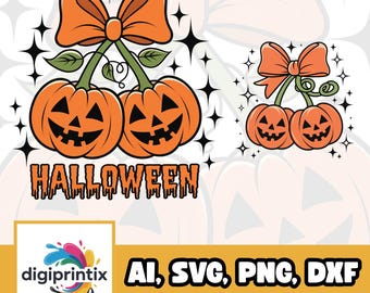 Pumpkin Cherries Halloween PNG: Retro Coquette Clipart (Digital Download 4000x4000 px)
