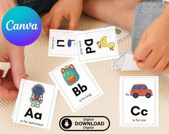 Toddler Alphabet Flash Cards, A-Z Canva Editable (Instant Download)
