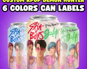 Saja Boys Soda Can Labels 12 oz Cans, 6 Flavors kpop soda pop can wrap, Kpop Birthday Party Decor, Saja Boys Soda pop Can, Halloween Parties