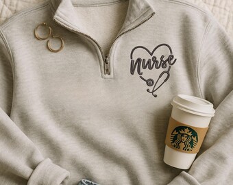 Custom Embroidered Quarter-Zip Sweatshirt: Personalized Logo, Monogram Gift