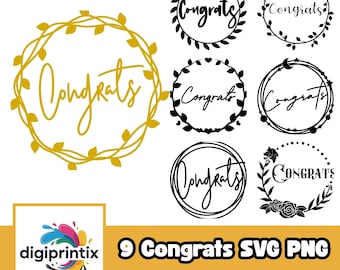 Congrats SVG Bundle, Congratulations Clipart (9 x PNG SVG)