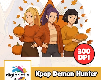 Kpop Thanksgiving Clipart: Anime Girls PNG (Digital Download)