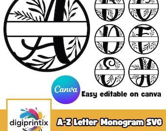 Floral Split Letter Monogram SVG Font (Digital Download)