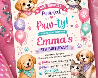 Editable Paw-ty Birthday Invitation: Puppy Kitten Pet Party Invite (Digital Download)