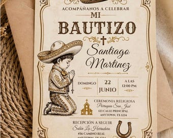 Plantilla de invitación para bautizo charro: Invitación para fiesta vaquera española (descarga digital)