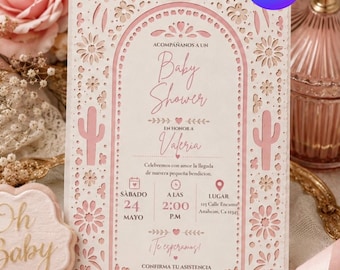 Pink Papel Picado Baby Shower Invitation: Canva Editable, Mexican Fiesta (Digital Download)