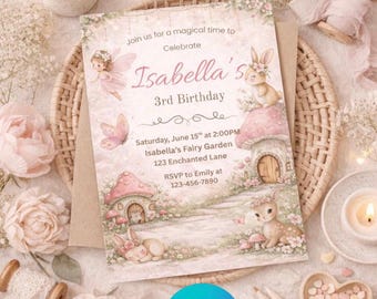 Fairy Garden Birthday Invitation, Editable Girl Party Invite (Digital Download)