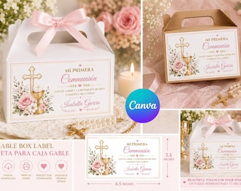 Editable Pink Gold First Communion Gable Box Label (Digital Download)