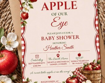 Apple of Our Eye Baby Shower Invitation Template, Editable Canva Baby Shower Invite, Apple Orchard Baby Shower, Digital Download
