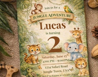 Jungle Safari Animals Birthday Invitation (Digital Download)