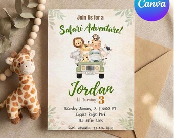Safari Birthday Invitation | Watercolor Jungle Animals (Digital Download)