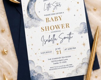 Twinkle Twinkle Little Star Baby Shower Invitation (Editable Canva Template)