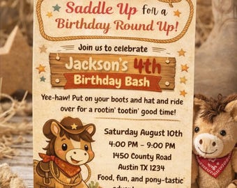 Cowboy Birthday Invitation: Editable Western Rodeo Pony Party Template (Digital Download)