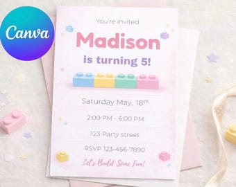 Pastel Building Blocks Birthday Invitation (Digital Download)