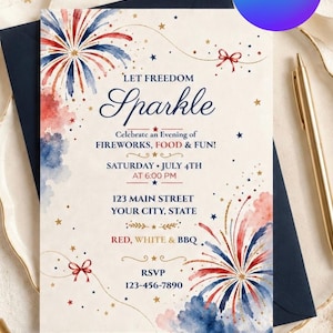 Editable 4th of July invitation Canva patriotic BBQ party template